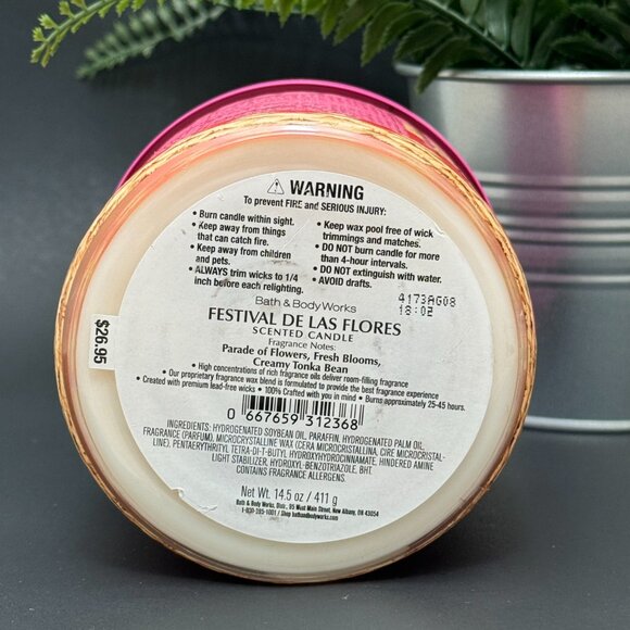 BBW Festival De Las Flores Bath & Body Works 3 Wick Candle - Picture 9 of 10
